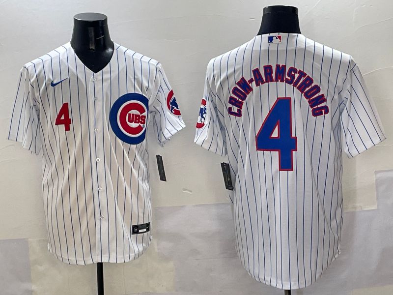 Men Chicago Cubs 4 Crow-Armstrong White Stripe Game 2025 Nike MLB Jersey style 3